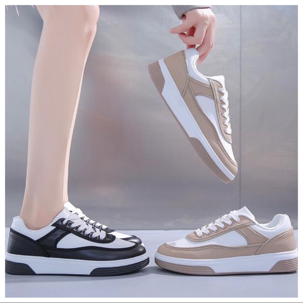 From Paris France! Most Hottest  Trend Black/White Stylish Wedged Sneakers - Picture 2 of 5
